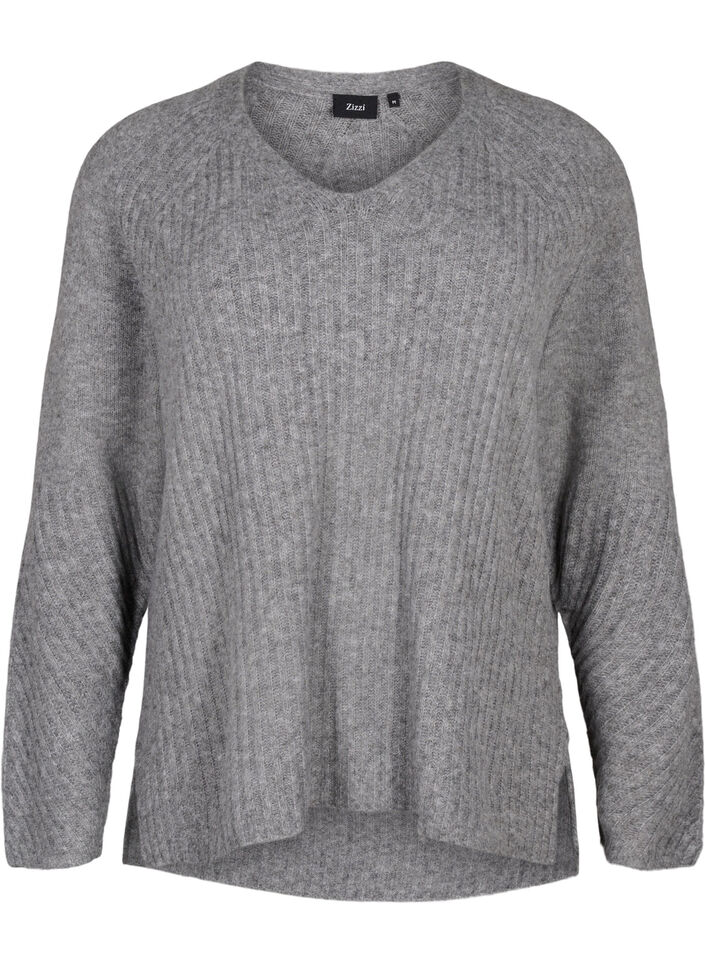 Strickpullover mit Schlitz, Light Grey Melange, Packshot image number 0