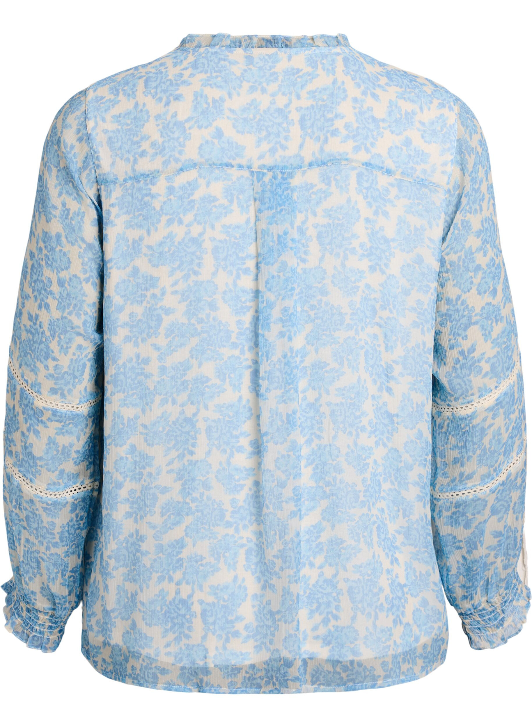 ZizziChiffonbluse mit Blumenprint und H&auml;kelborte, Blau, Packshot image number 1