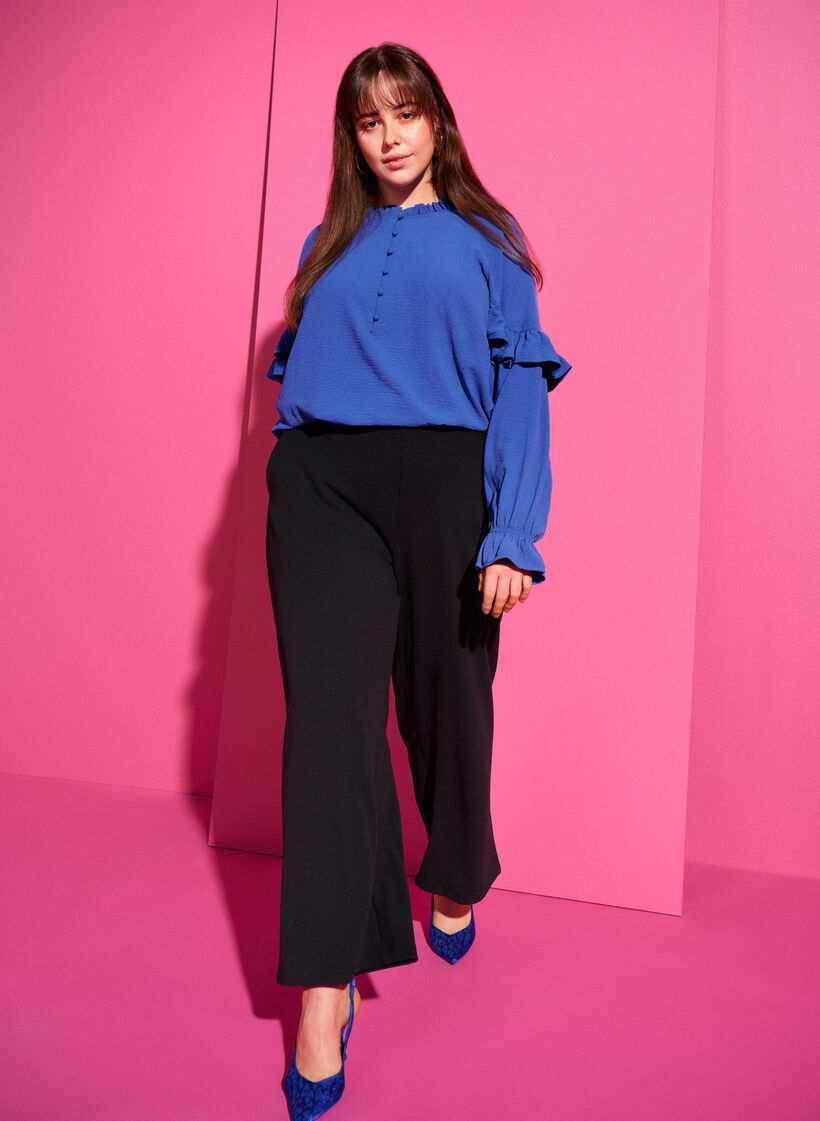 Bluse mit Rüschen und Knöpfen, Deep Ultramarine, Image image number 0