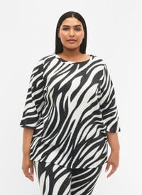 Bluse mit 3/4-Ärmeln und Zebramuster, White Zebra, Model