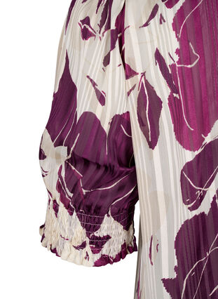 Kurzärmelige gesmokte Bluse mit Print, D.Purple Graphic AOP, Packshot image number 3