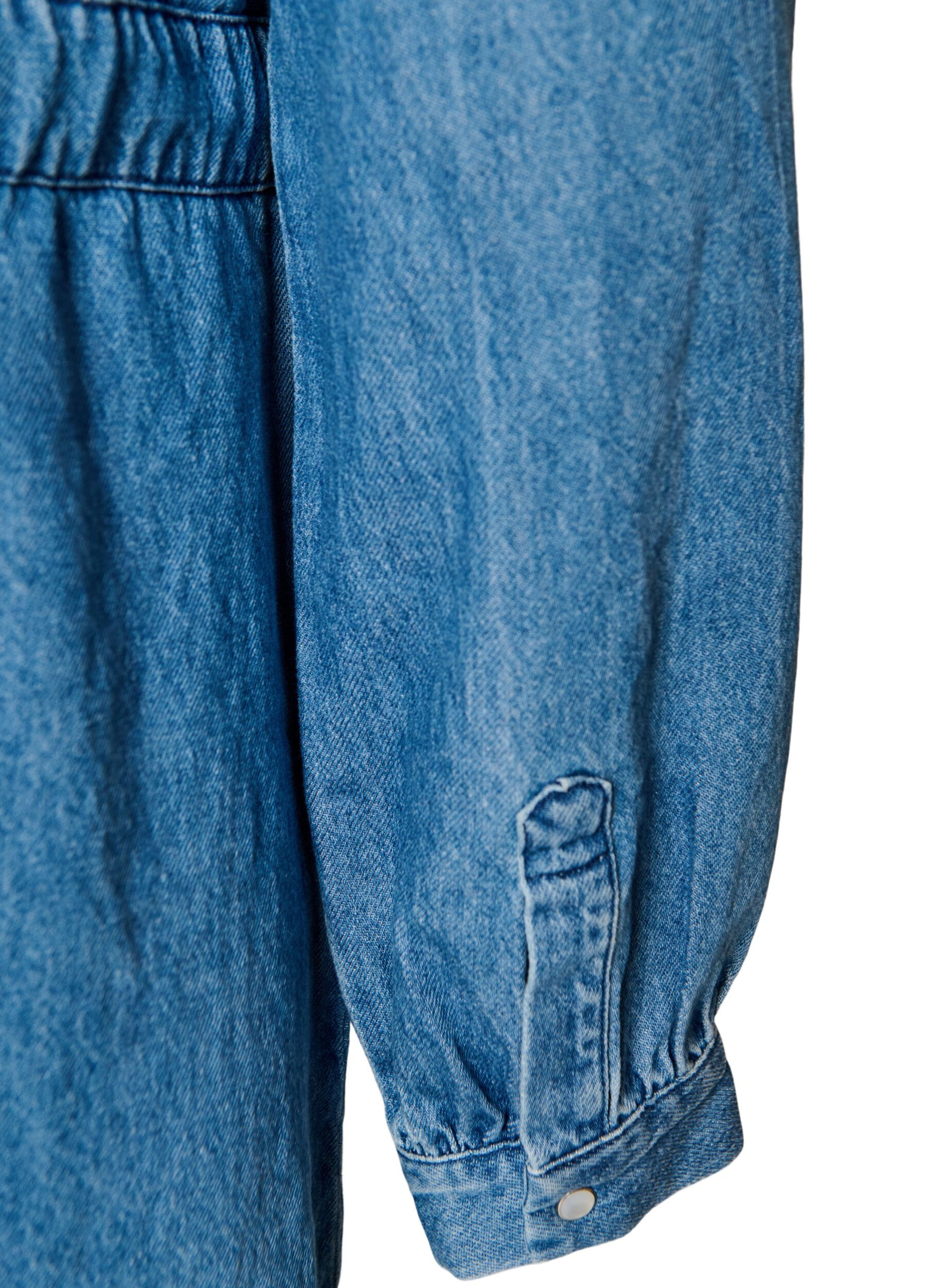ZizziJeanskleid mit V-Ausschnitt und Bindeg&uuml;rtel, Blau, Packshot image number 3