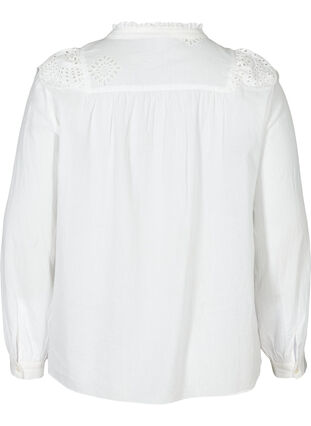 Hemdbluse aus Baumwolle mit Lochstickerei, Bright White, Packshot image number 1