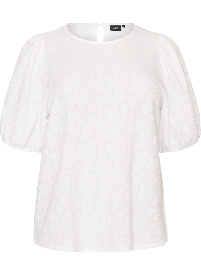 Bluse mit Struktur und kurzen &Auml;rmeln, Wei&szlig;, Packshot image number 0