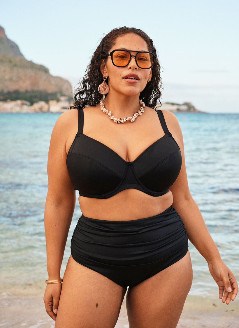 Bikini-Slip mit Drapierung und hoher Taille, Schwarz, Image image number 0