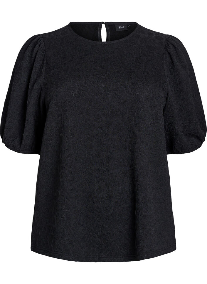 Strukturierte Bluse mit kurzen &Auml;rmeln, Schwarz, Packshot image number 0