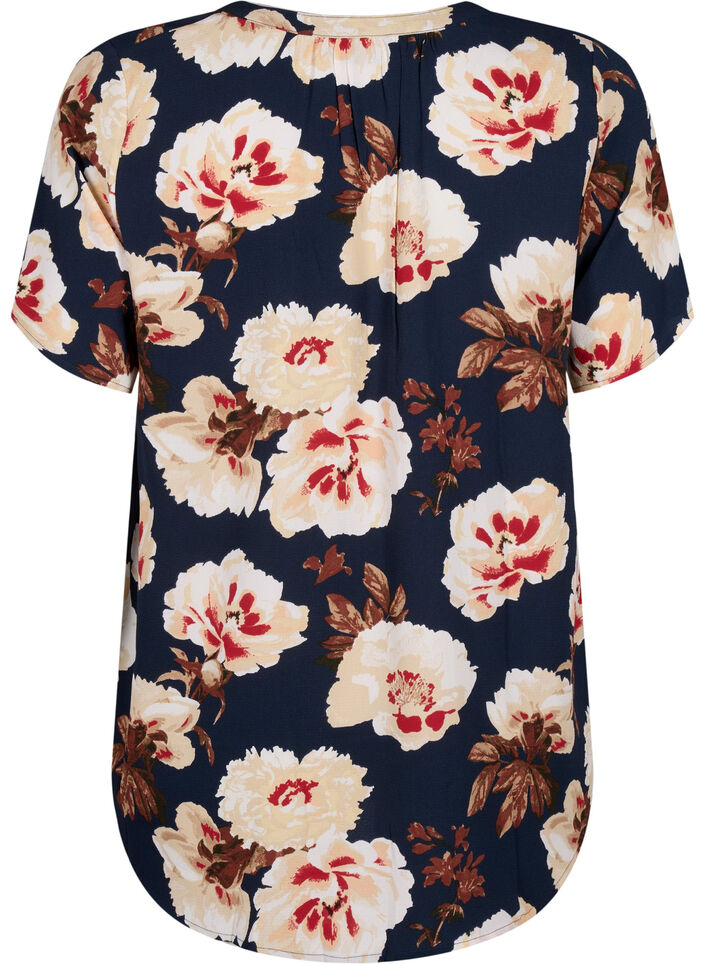 Bluse mit kurzen &Auml;rmeln und V-Ausschnitt , Blau, Packshot image number 1