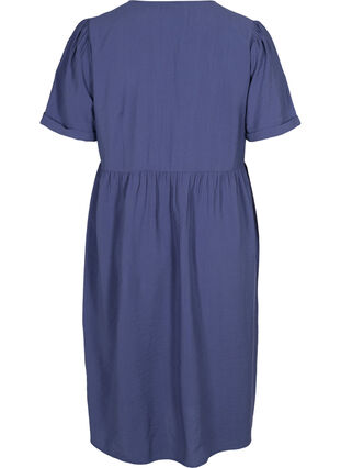 Kurzarm Kleid mit Knöpfen und Taschen, Nightshadow Blue, Packshot image number 1