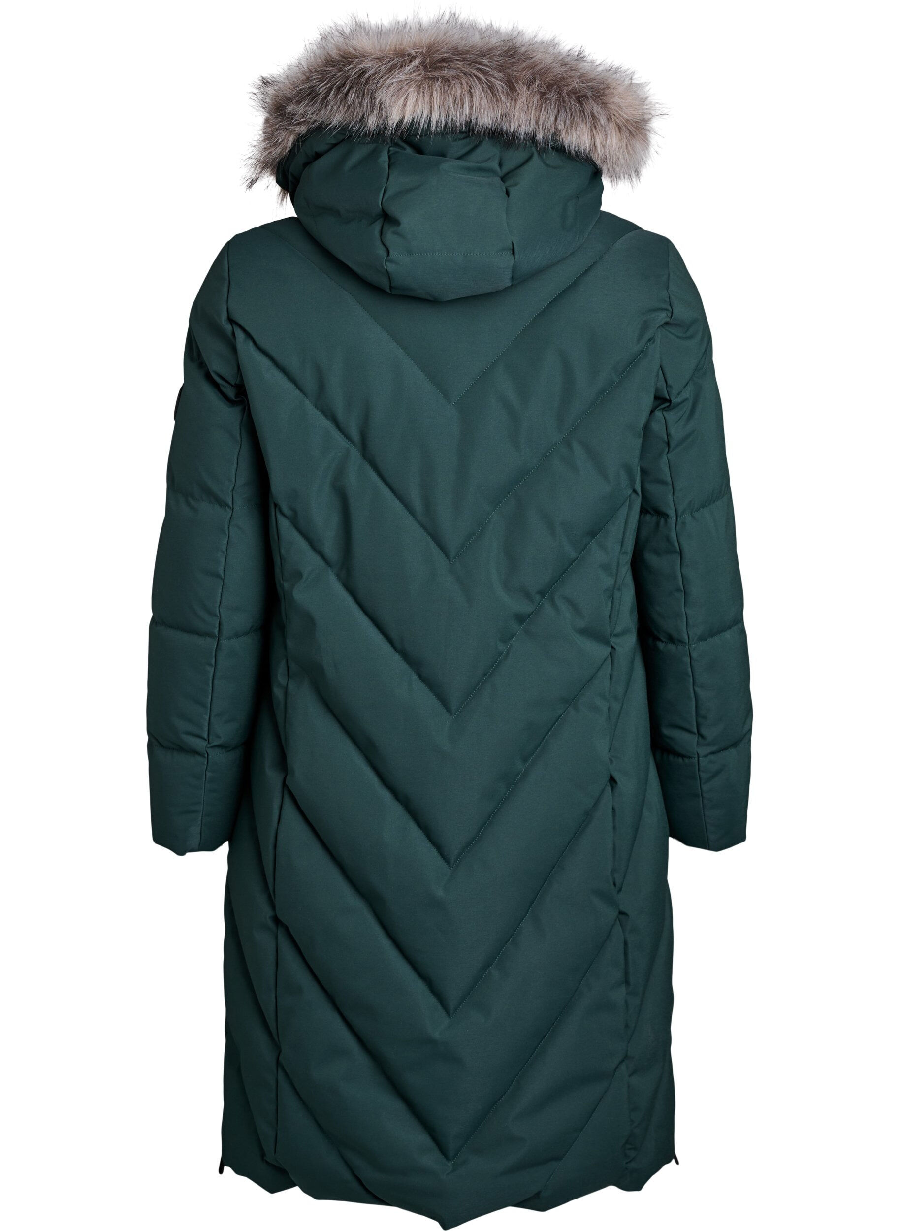 ZizziLanger Wintermantel mit Hakenverschl&uuml;ssen und Kunstfellkragen, Gr&uuml;n, Packshot image number 1