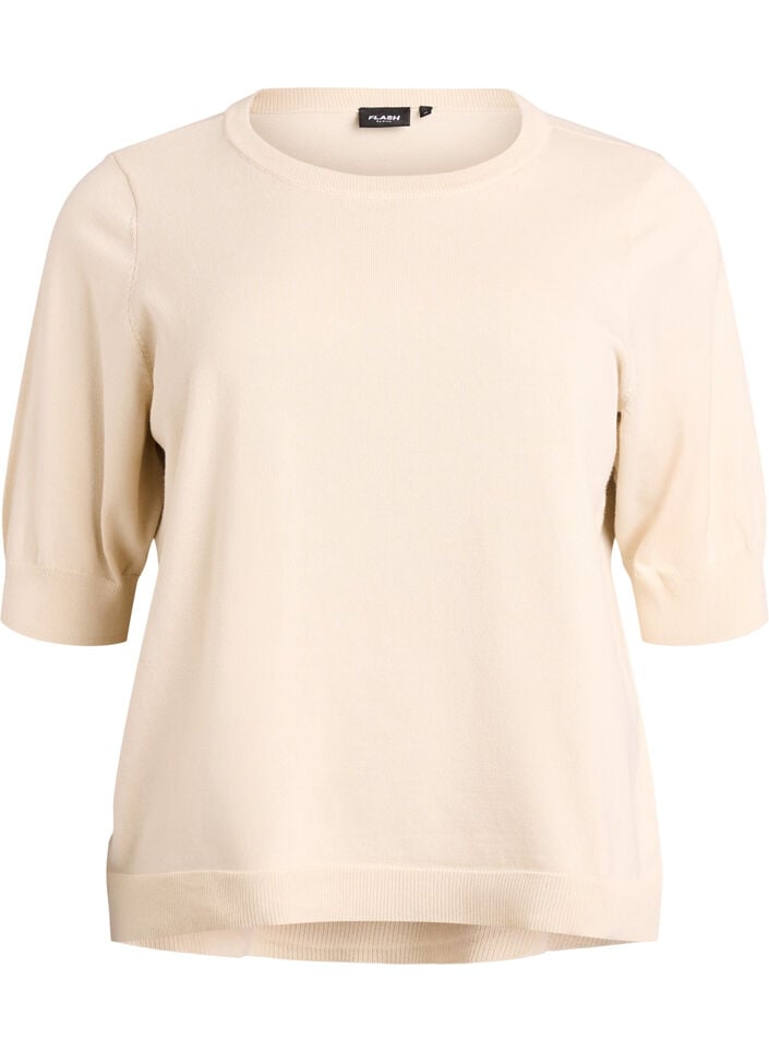 Fein gestrickte Bluse mit kurzen &Auml;rmeln, Beige, Packshot image number 0