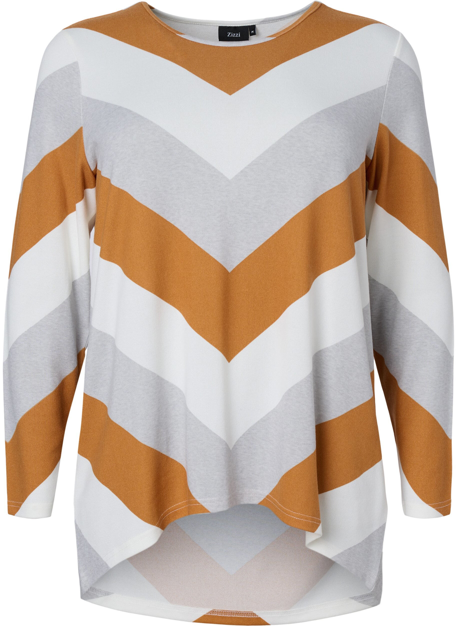 ZizziGemusterte Bluse mit langen &Auml;rmeln, Beige Zig Zag, Packshot image number 0