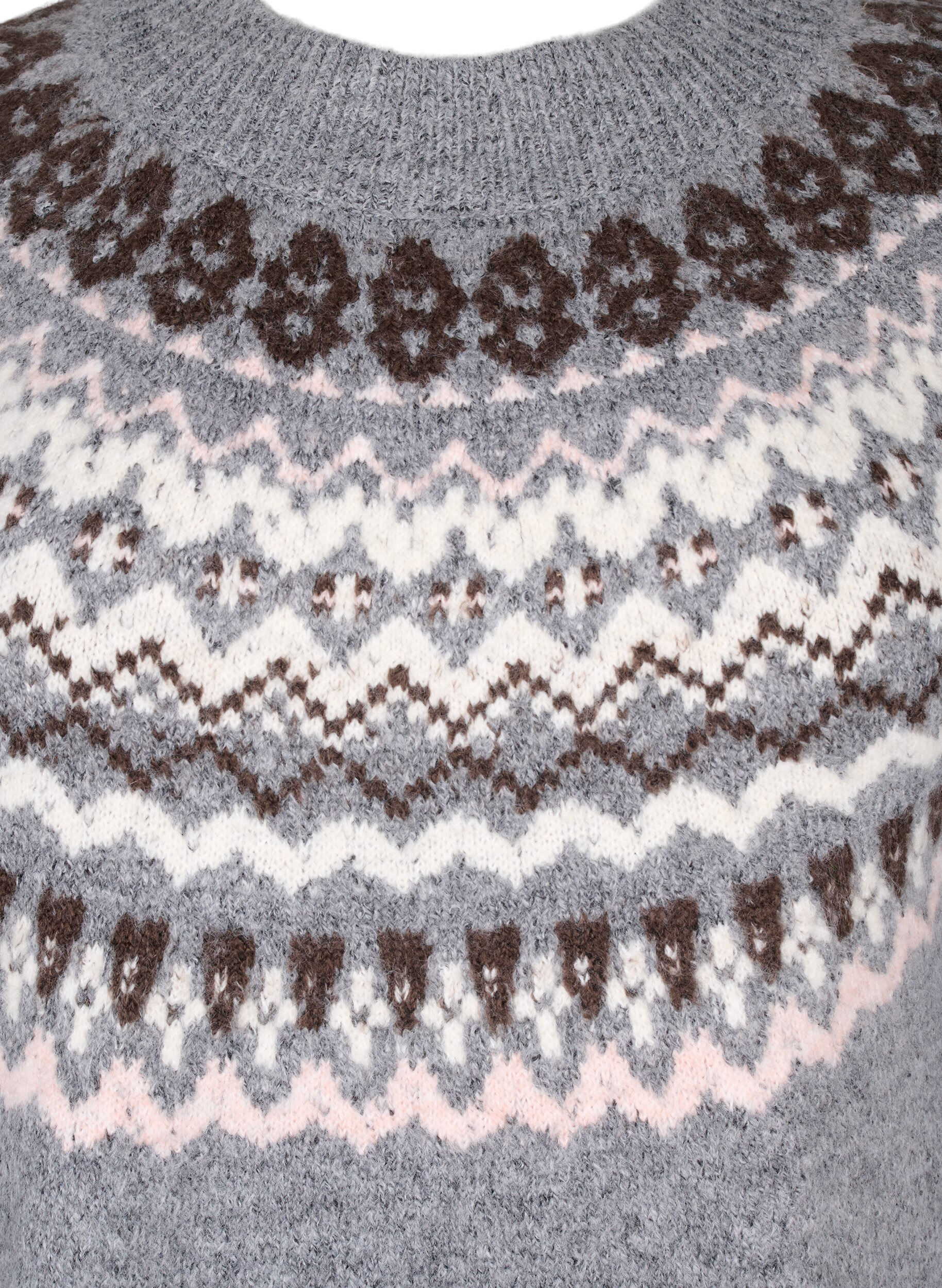 ZizziStrickkleid mit Jacquardmuster und langen &Auml;rmeln, Medium Grey Comb, Packshot image number 2