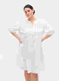 Gestreiftes Viskose Kleid mit Spitzenbändern, Bright White, Model