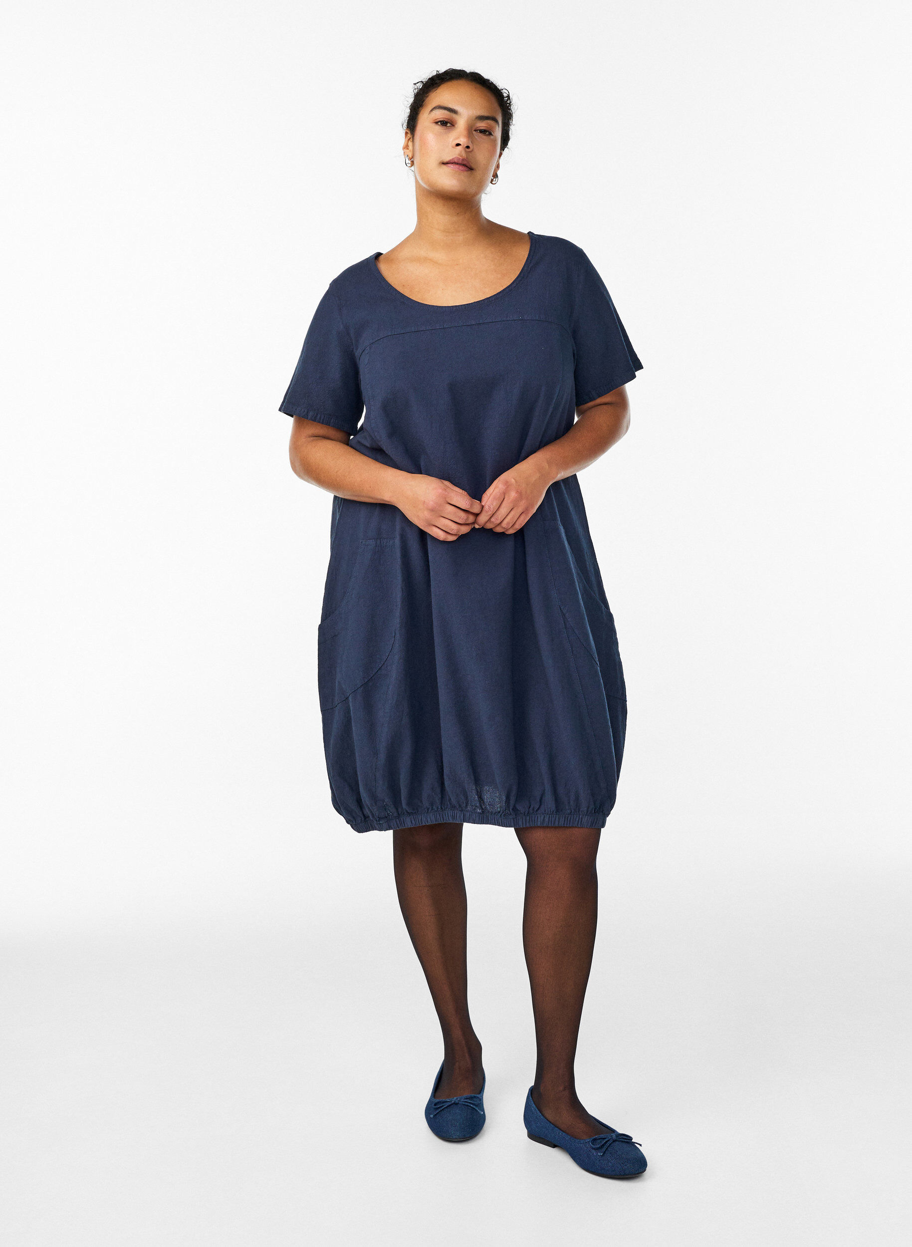 ZizziKurzarm Kleid aus Baumwolle, Blau, Model image number 1