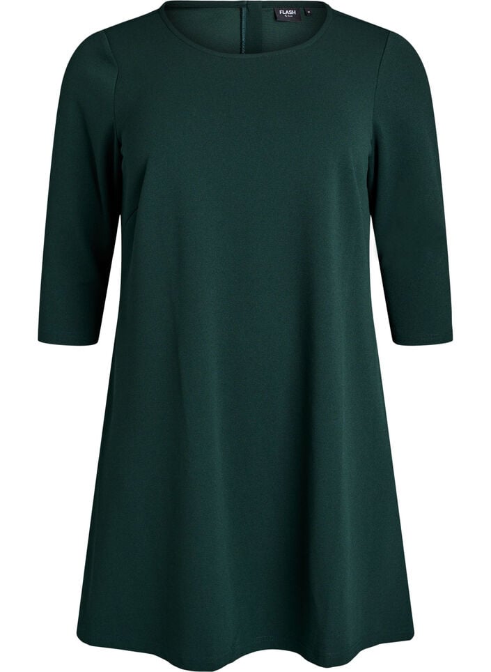 Kurz geschnittenes A-Linien Kleid aus Webstoff mit 3/4 &Auml;rmeln, Gr&uuml;n, Packshot image number 0