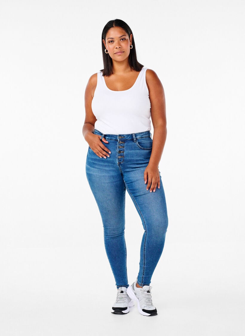 Einfarbiges basic Top aus Baumwolle, Wei&szlig;, Model