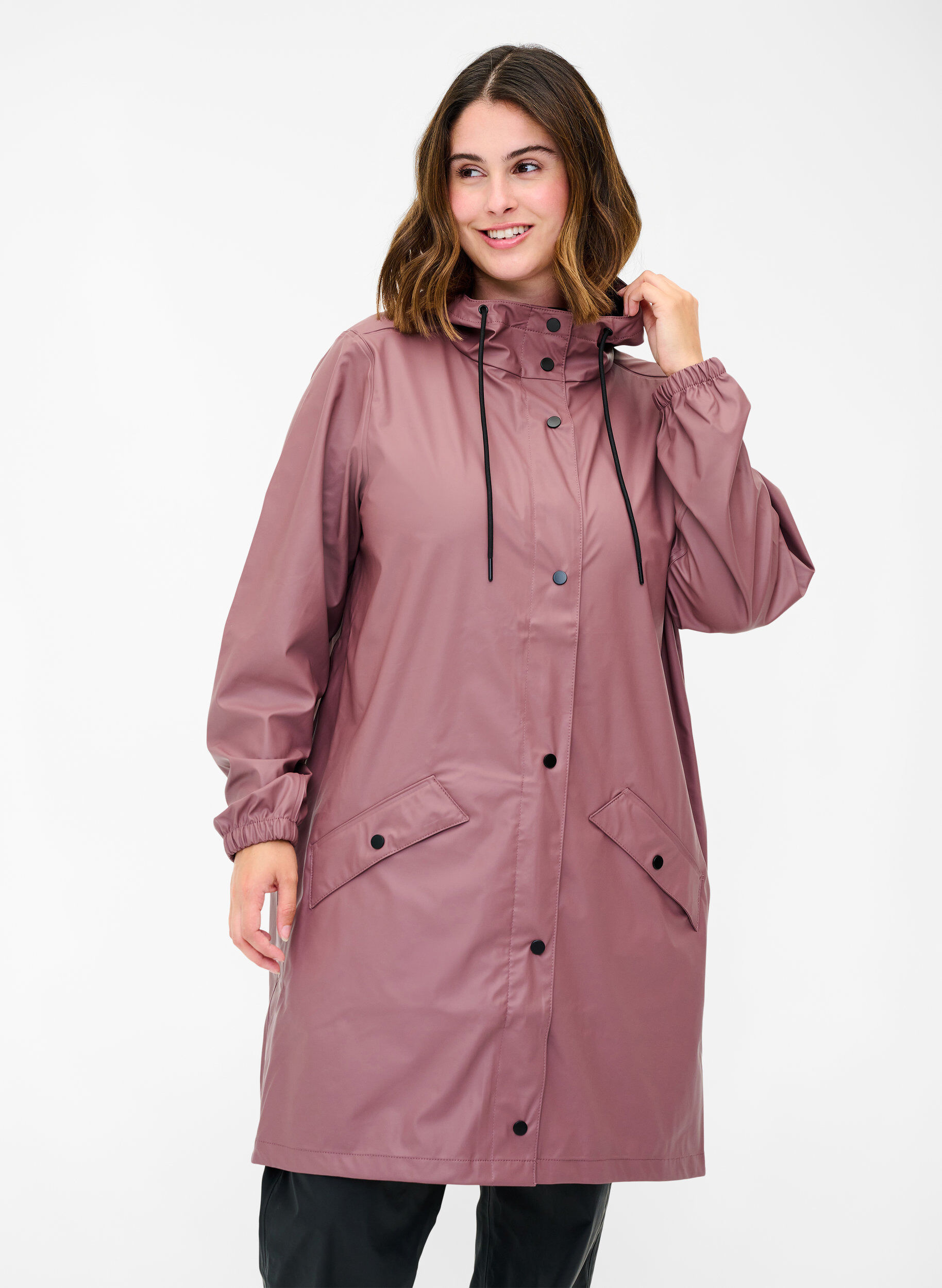 ZizziRegenjacke mit Kapuze und Knopfverschluss, Rose Taupe, Model image number 0