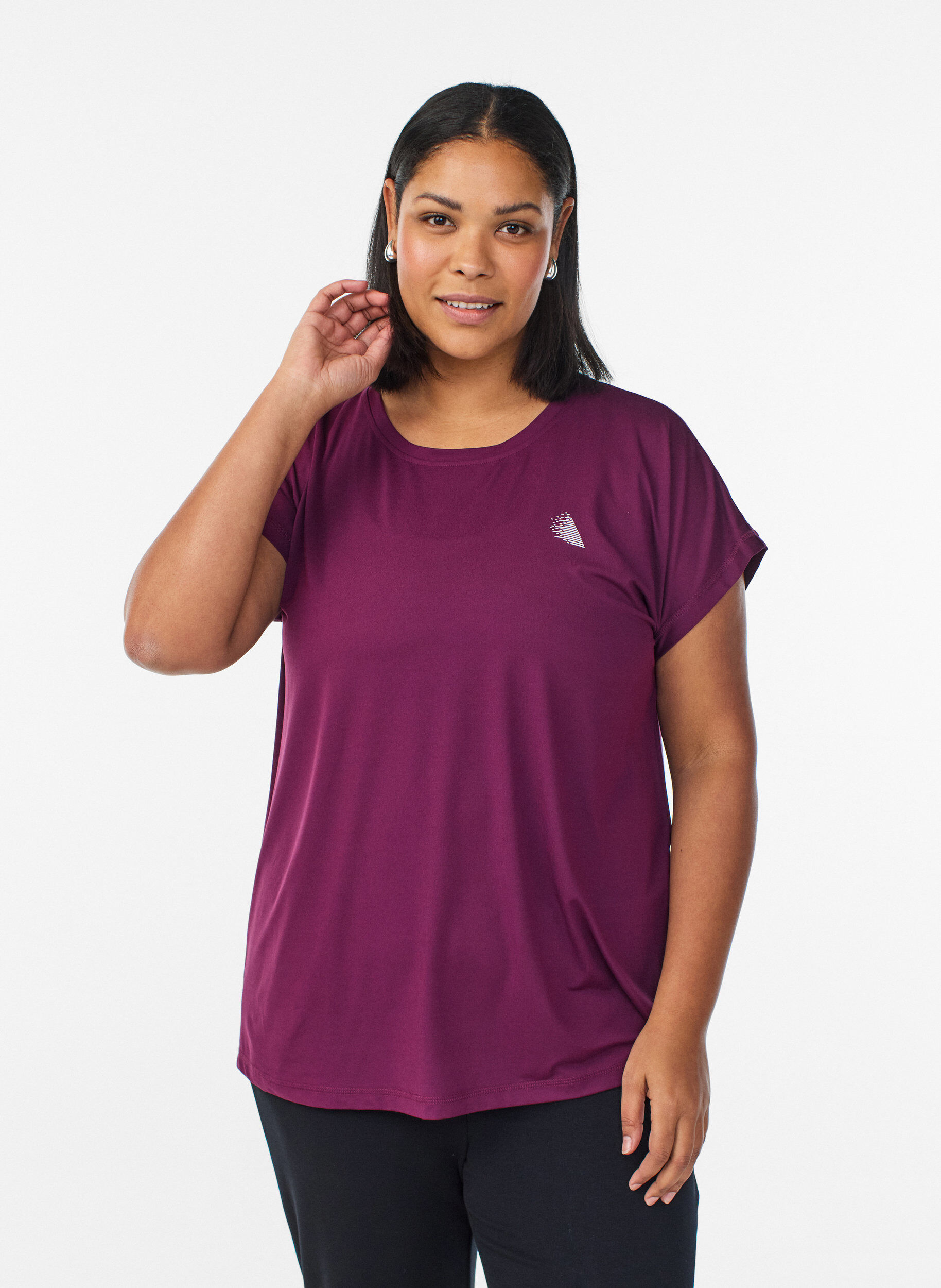 Einfarbiges Trainings-T-Shirt, Lila, Model