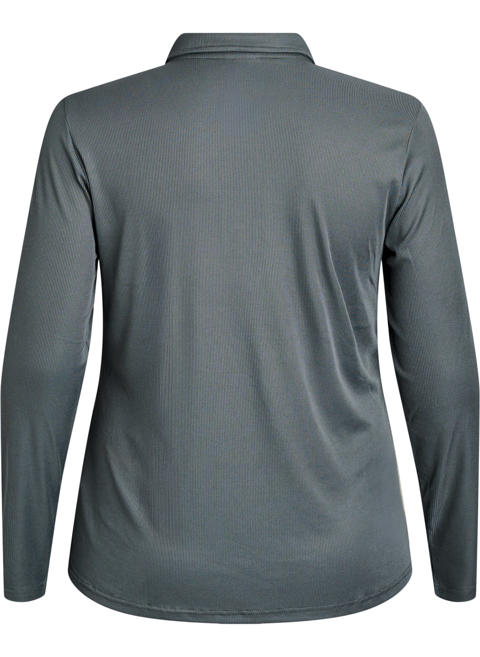 ZizziPoloshirt aus weichem Ripp mit langen &Auml;rmeln, Gr&uuml;n, Packshot image number 1