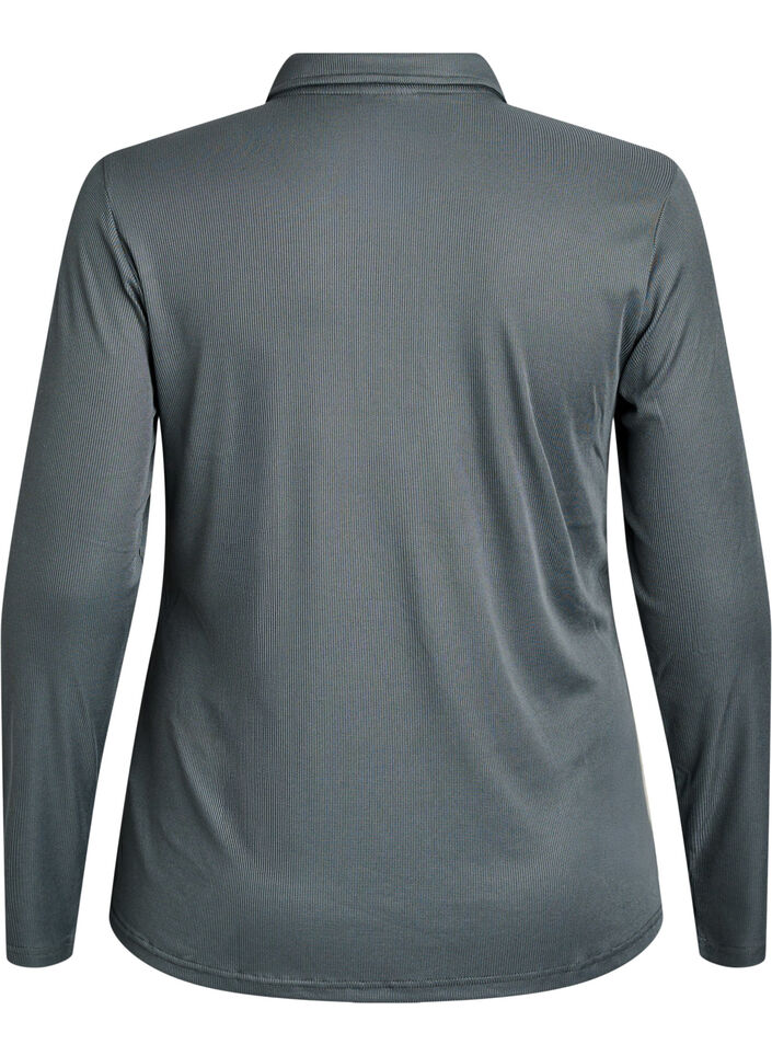 Poloshirt aus weichem Ripp mit langen Ärmeln, Grün, Packshot image number 1