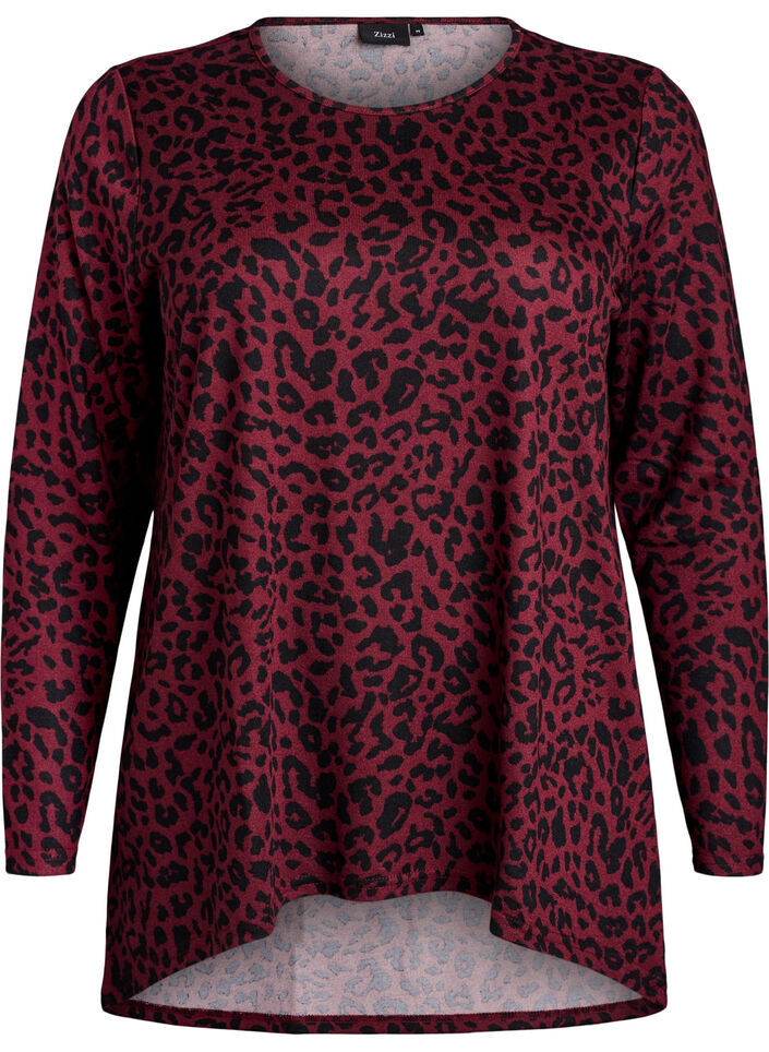 Bluse mit Leopardenmuster und langen &Auml;rmeln, Dunkles Bordeaux, Packshot image number 0