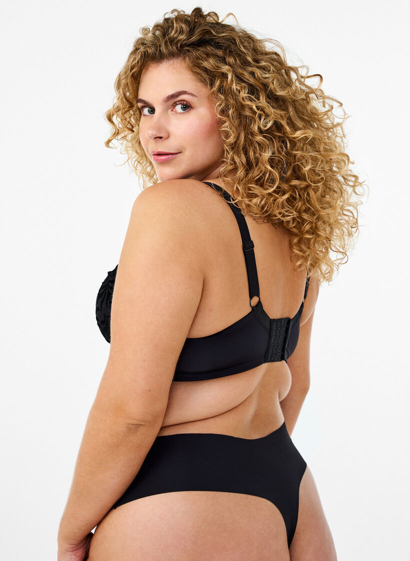 Geformter BH mit Samtmuster, Schwarz, Model image number 2