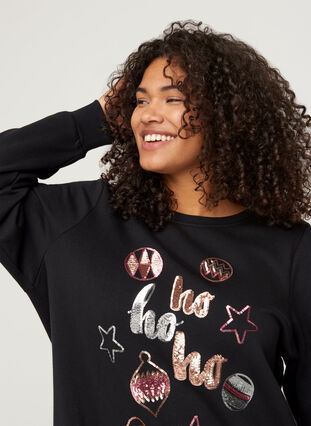 Weihnachtssweatshirt mit Pailletten, Black, Model image number 2