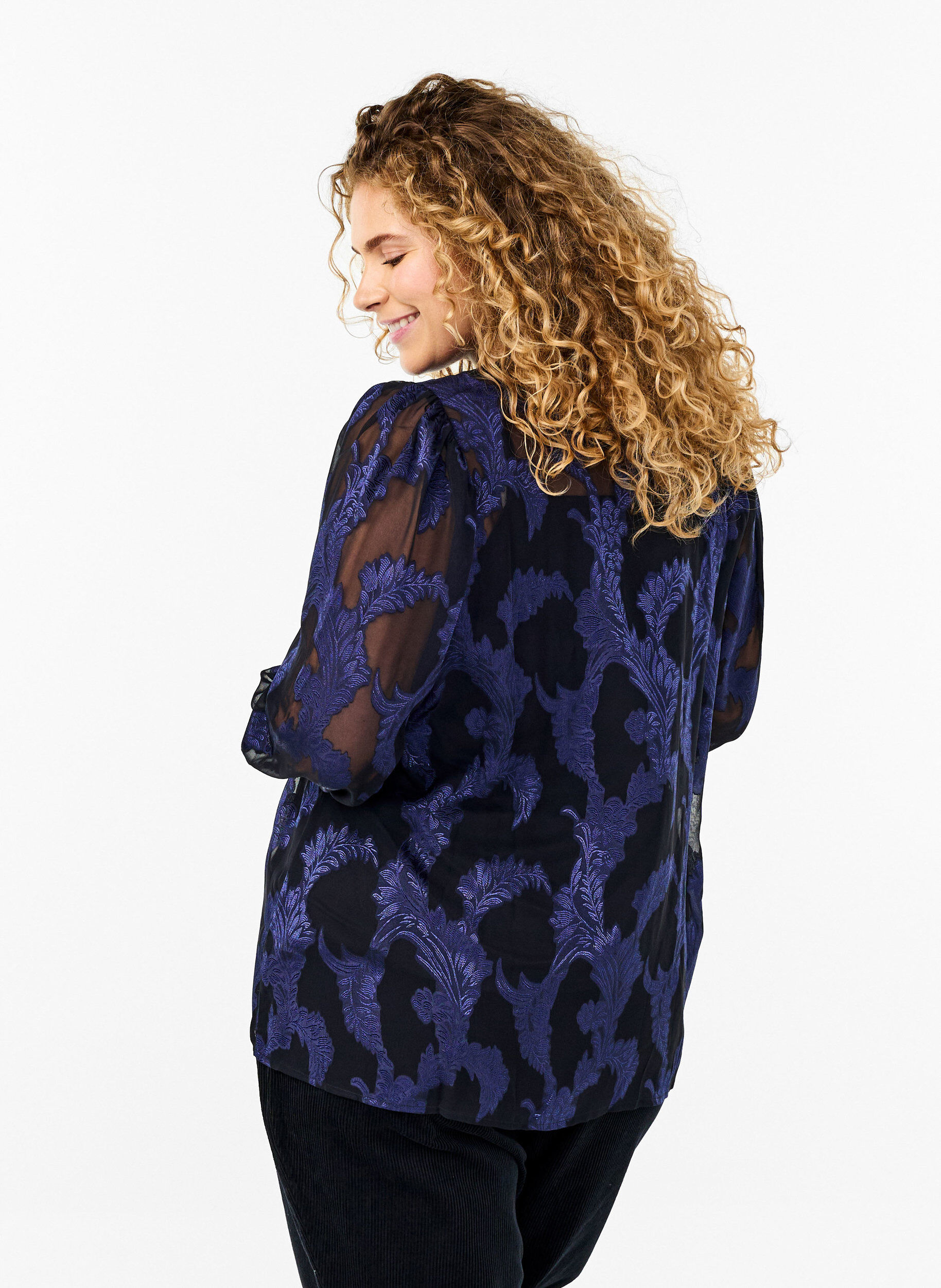 ZizziChiffonbluse mit Jacquardmuster, Evening Blue, Model image number 1