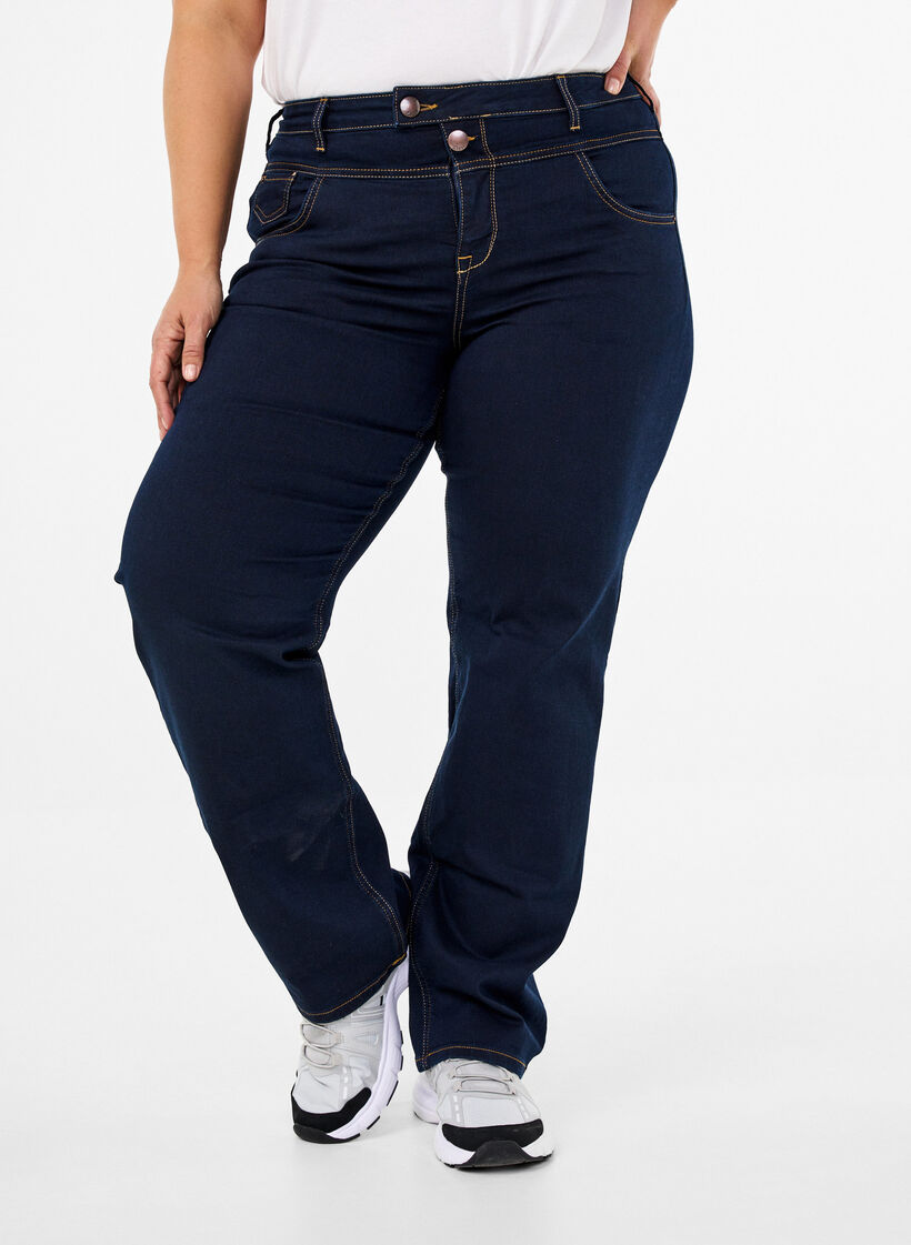 Regular Fit Gemma Jeans mit hoher Taille, Blau, Model image number 4