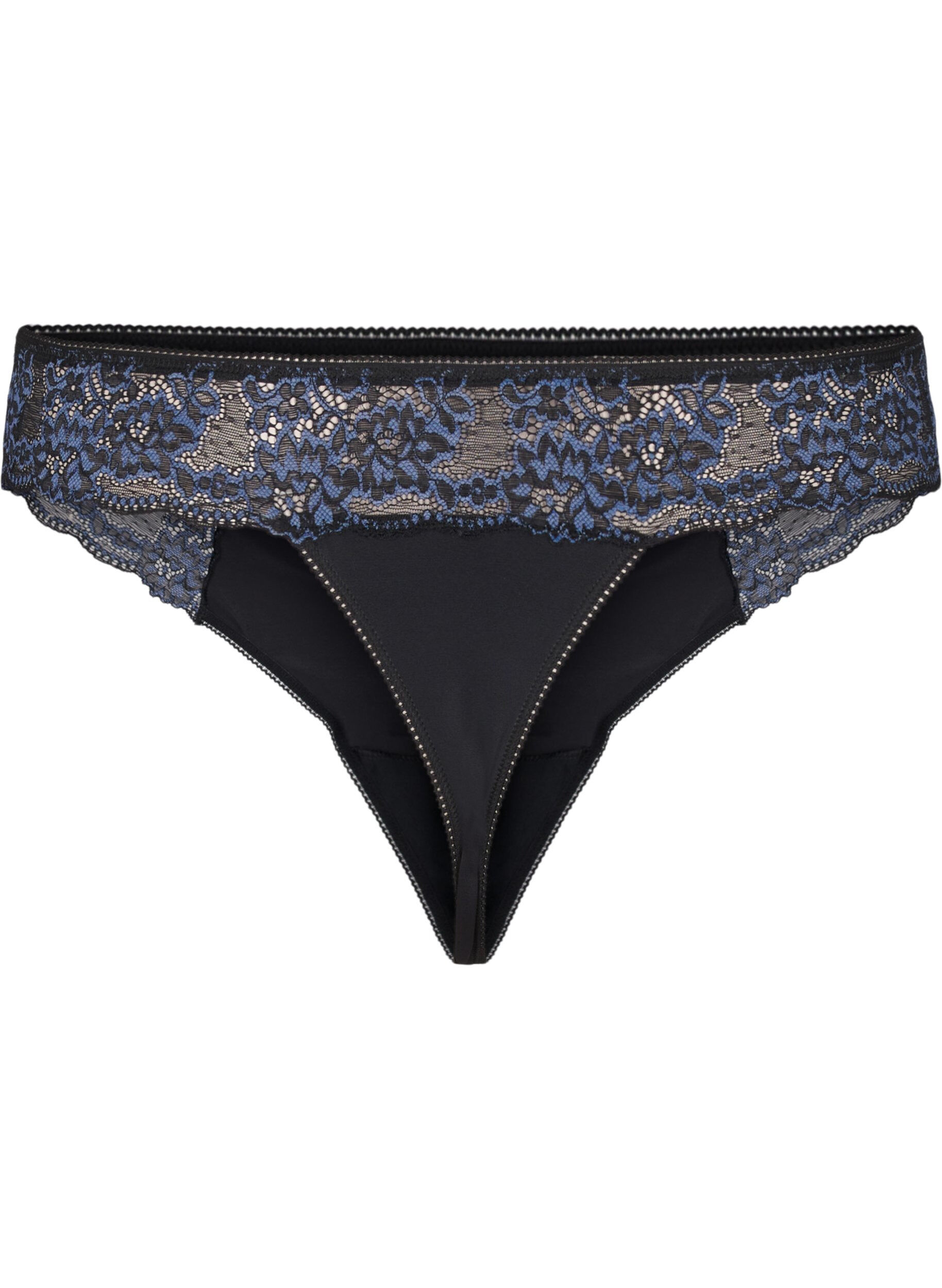ZizziG-string aus Mikrofaser mit Spitze, Black w Blue, Packshot image number 1