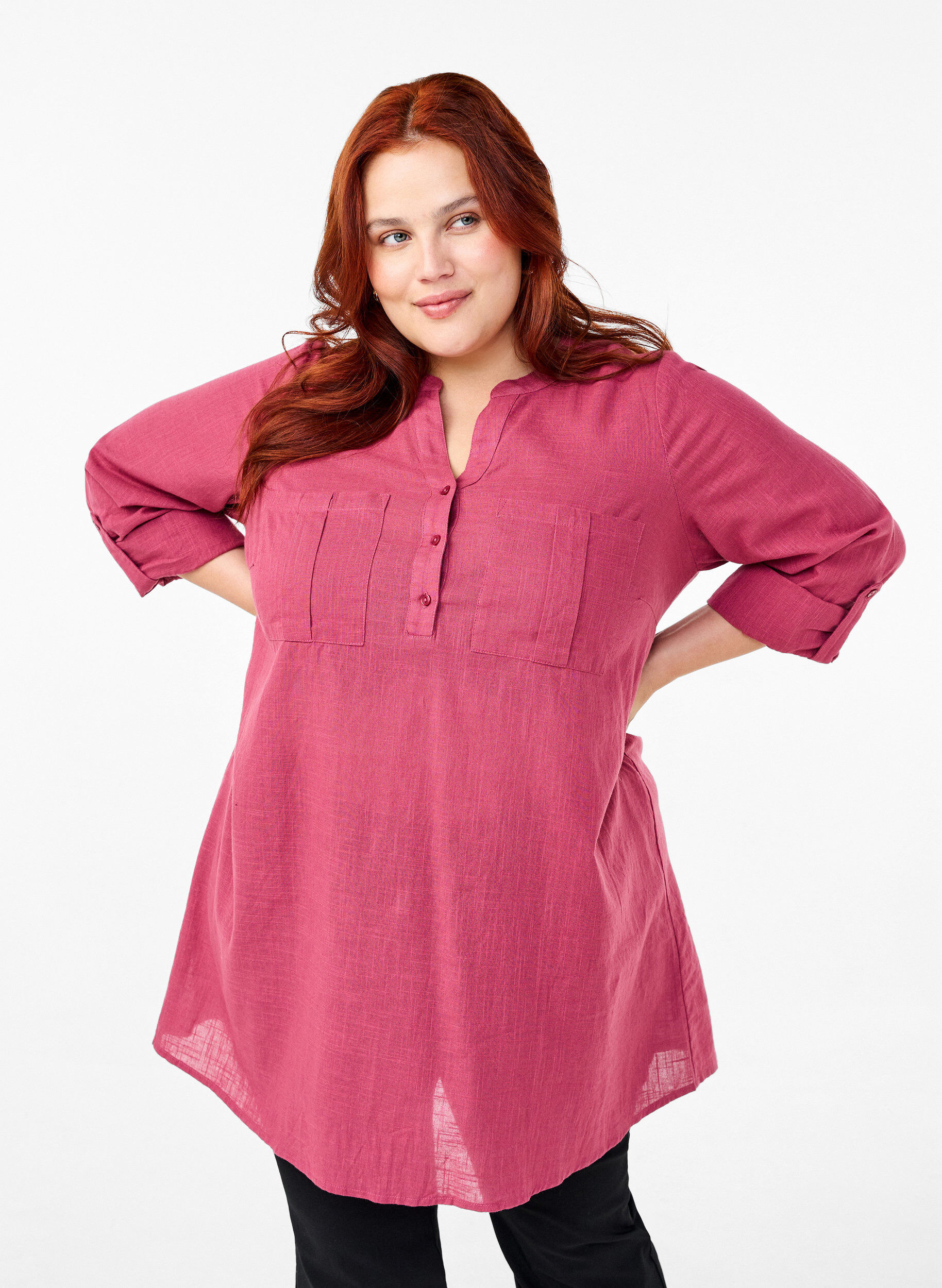 ZizziBaumwolltunika mit 3/4-&Auml;rmeln, Malaga, Model image number 0