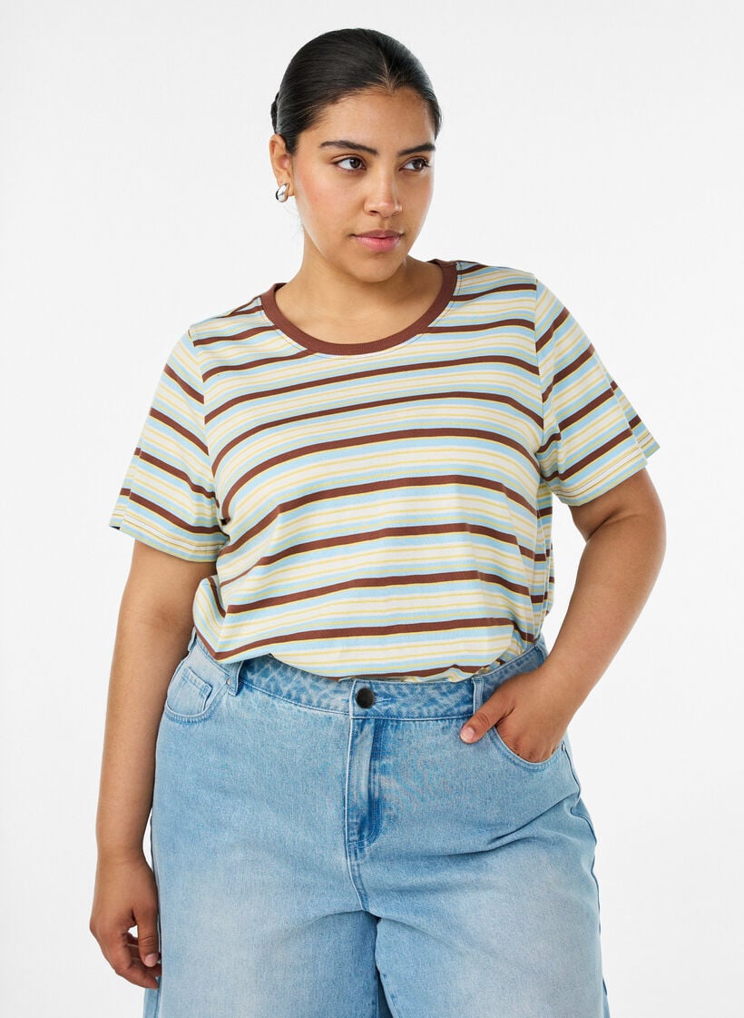 Gestreiftes T-Shirt aus Bio-Baumwolle, Braun, Model image number 0