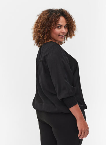 Bluse mit V-Ausschnitt und Smock, Black, Model image number 1