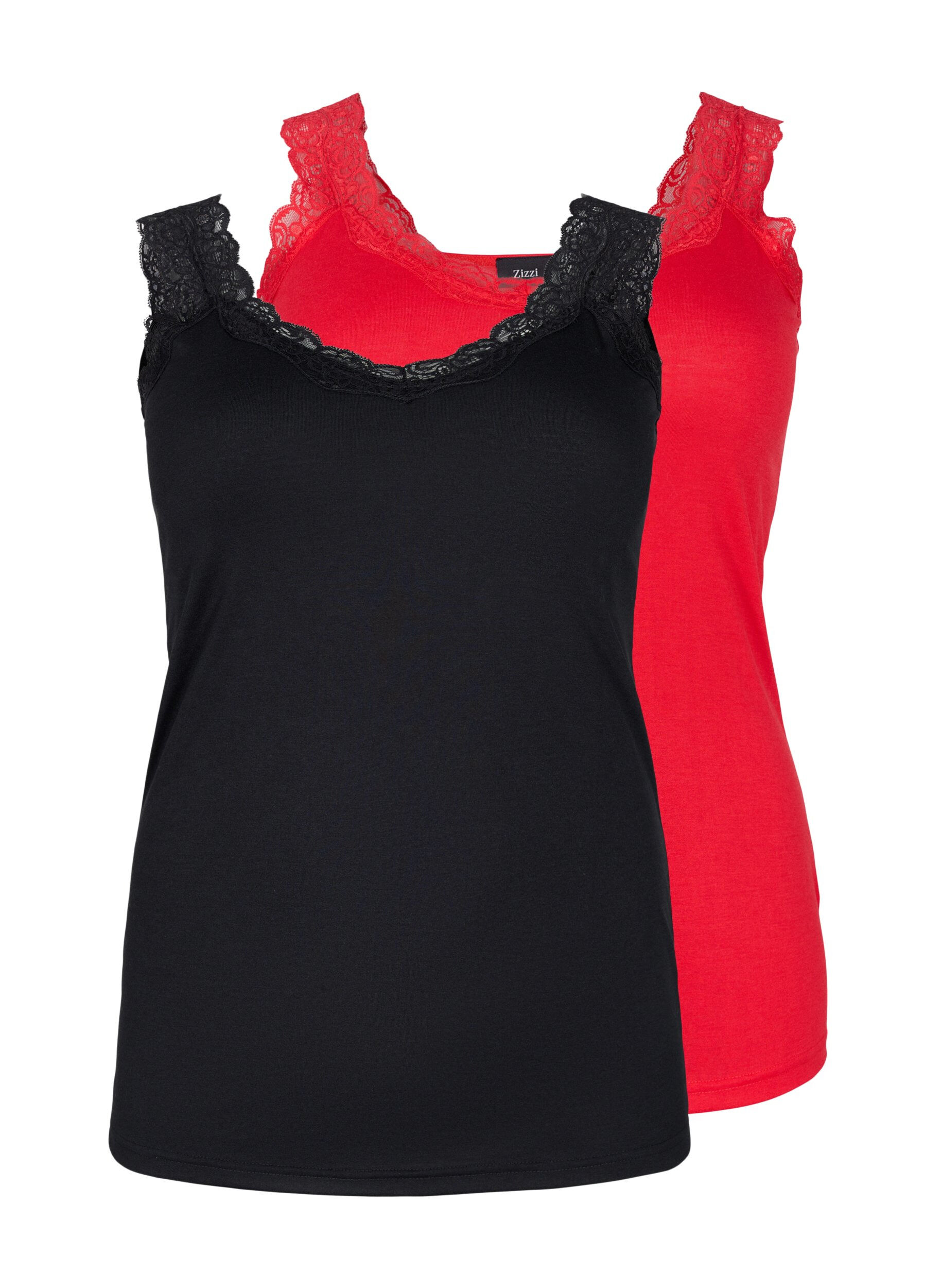 Zizzi2er-Pack Tops mit Spitze, Black/Chinese Red, Packshot image number 0