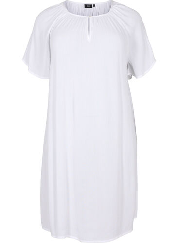 Kurzärmeliges Kleid aus Viskose, Bright White, Packshot image number 0