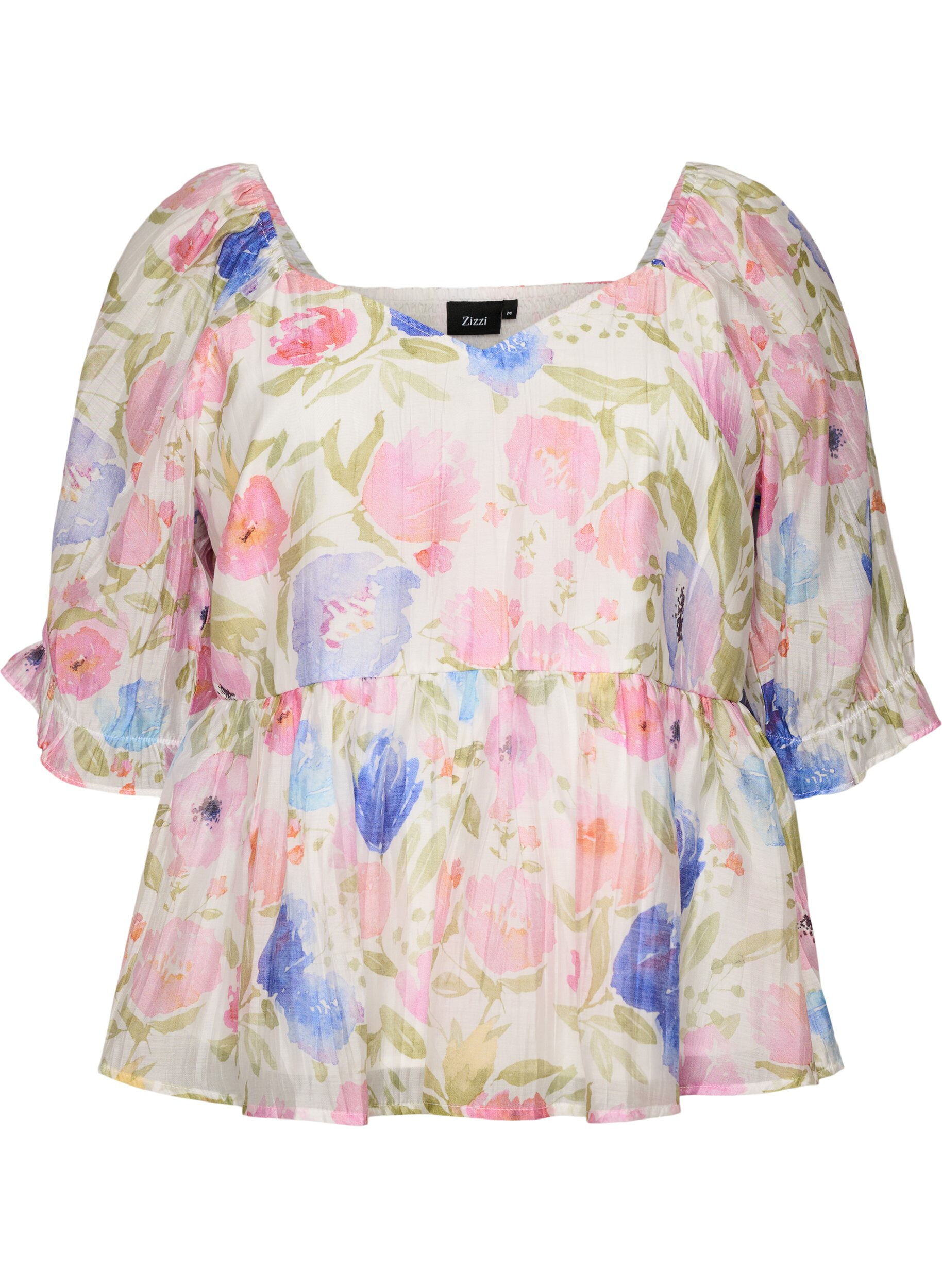 ZizziBluse aus Lyocell mit Blumenprint und Herzausschnitt, Wei&szlig;, Packshot image number 0