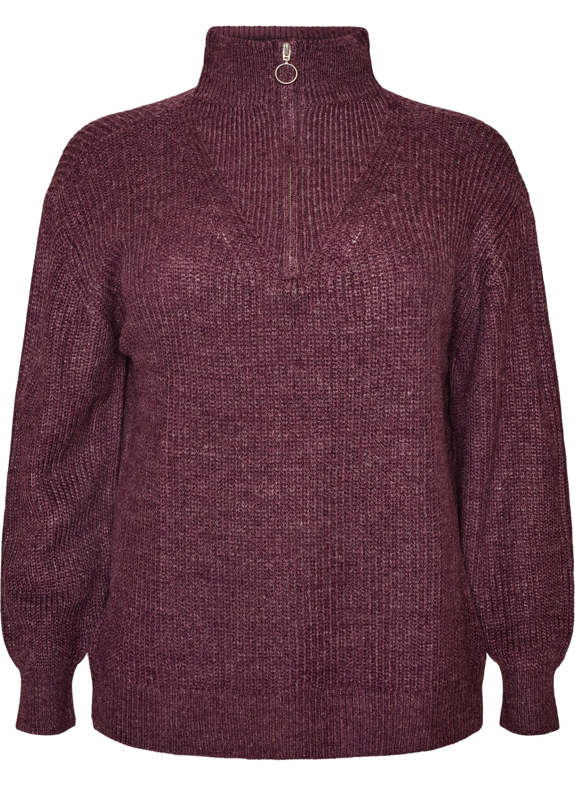 ZizziStrickpullover mit hohem Kragen und Rei&szlig;verschluss, Lila, Packshot image number 0
