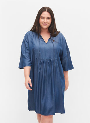 Kleid mit 3/4-Ärmeln aus Lyocell (TENCEL™), Blue denim, Model image number 0