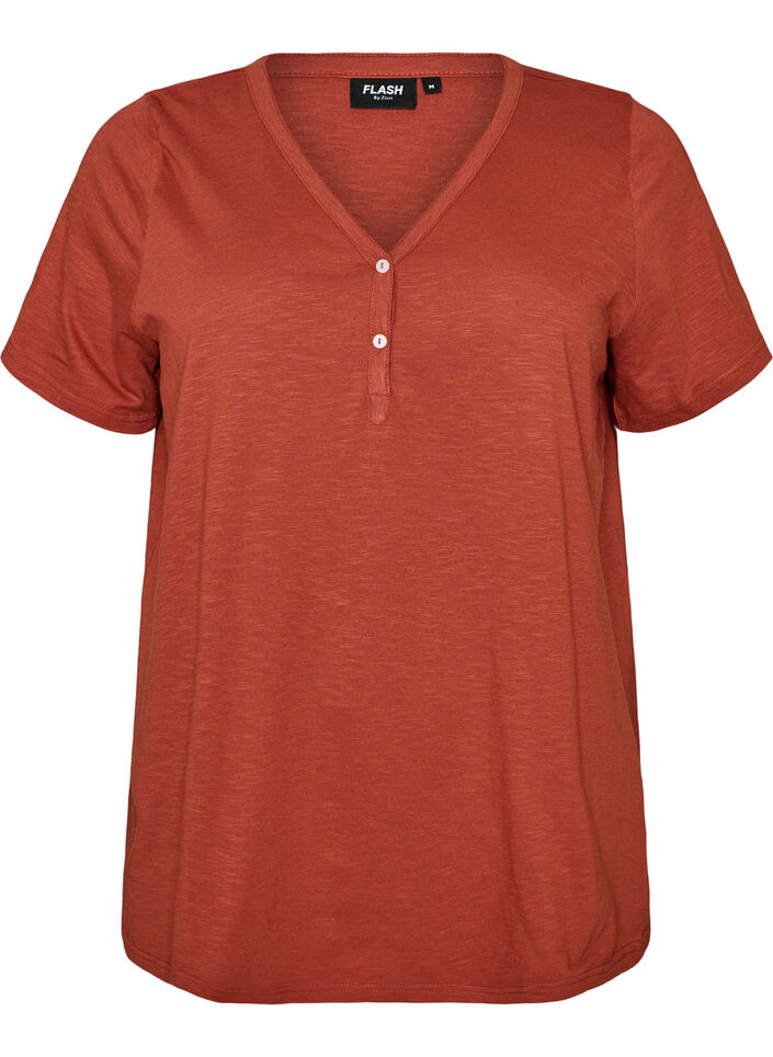 T-Shirt mit Knopfleiste, Braun, Packshot image number 0