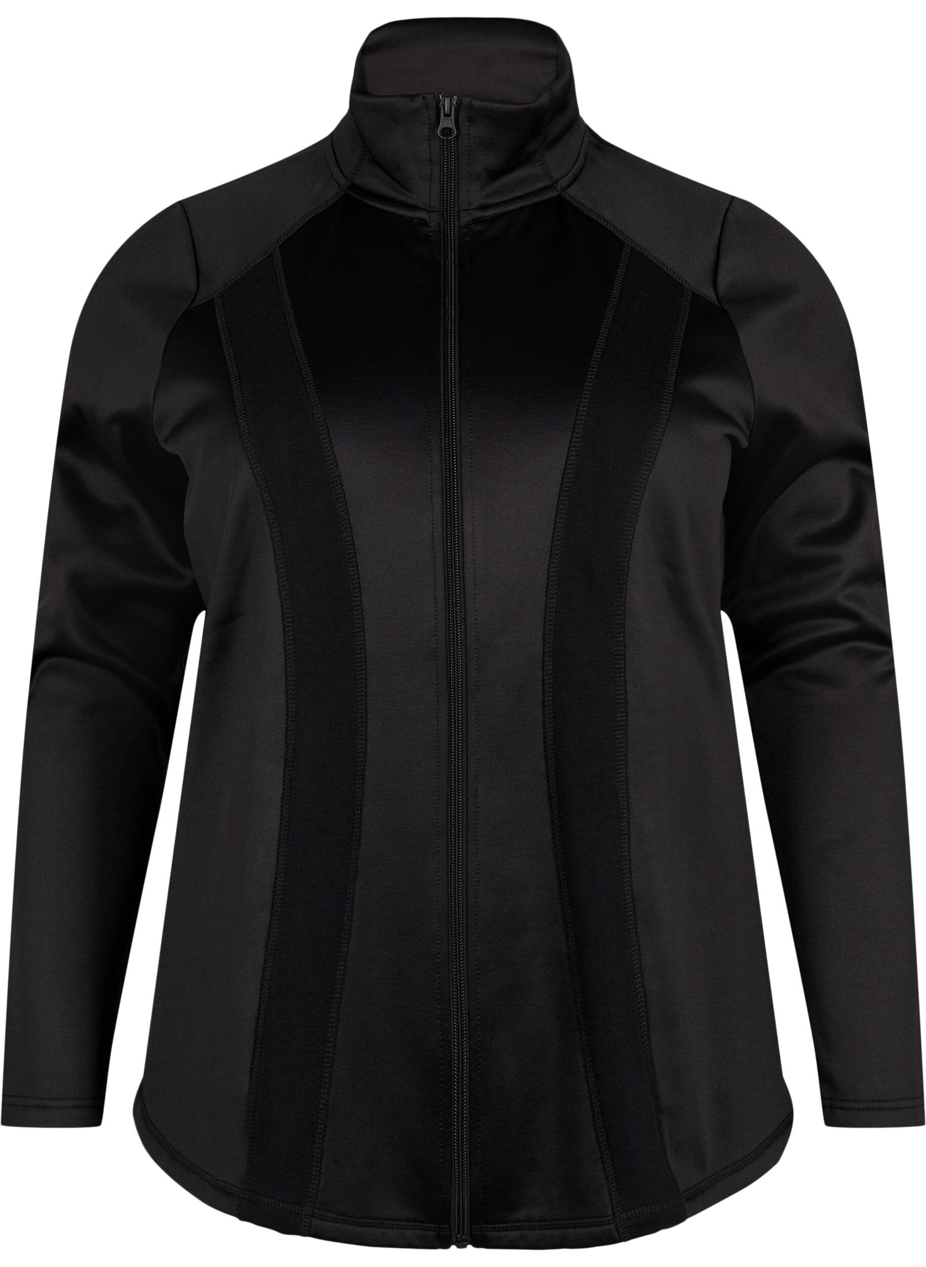 ZizziSportliche Strickjacke mit Rei&szlig;verschluss und hohem Kragen, Black, Packshot image number 0