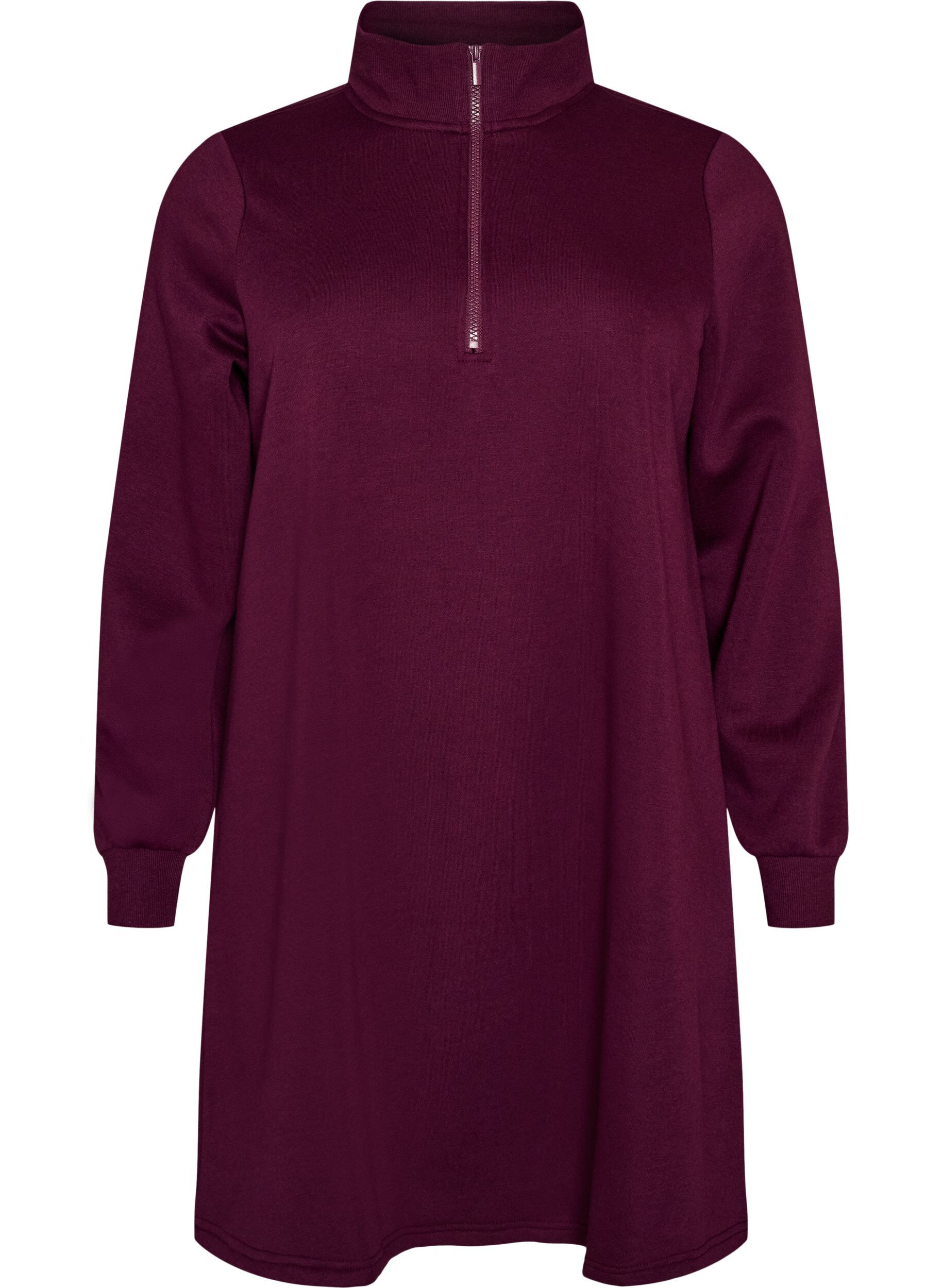ZizziSweatkleid mit hohem Rippkragen und Rei&szlig;verschluss, Lila, Packshot image number 0
