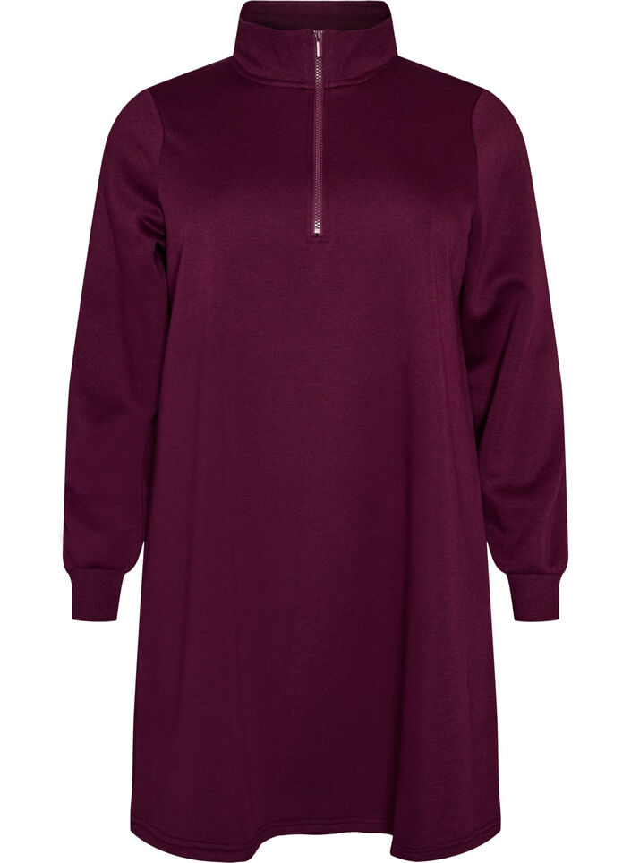 Sweatkleid mit hohem Rippkragen und Rei&szlig;verschluss, Lila, Packshot image number 0