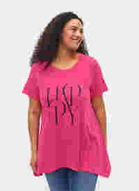 T-Shirt aus Baumwolle mit Textdruck, Beetroot Purple HAP, Model