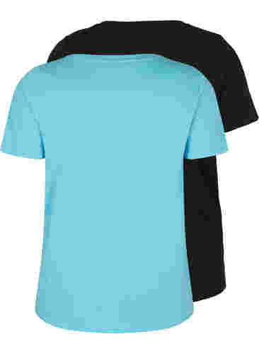 2er-Pack basic T-Shirts aus Baumwolle, Bonnie Blue/Black, Packshot image number 1