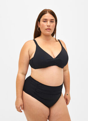 Bikini-Oberteil mit Bügel und Faltendetail, Black, Model image number 2