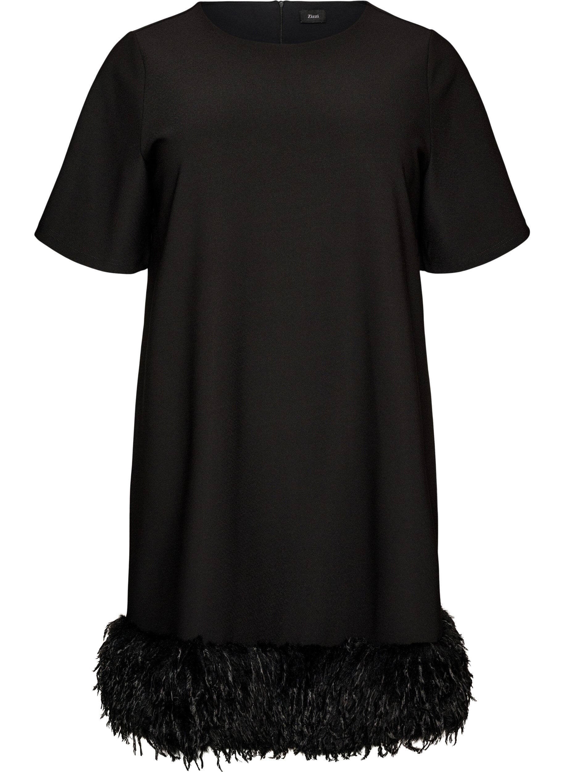 ZizziKurzes Jerseykleid mit Federbesatz, Schwarz, Packshot image number 0