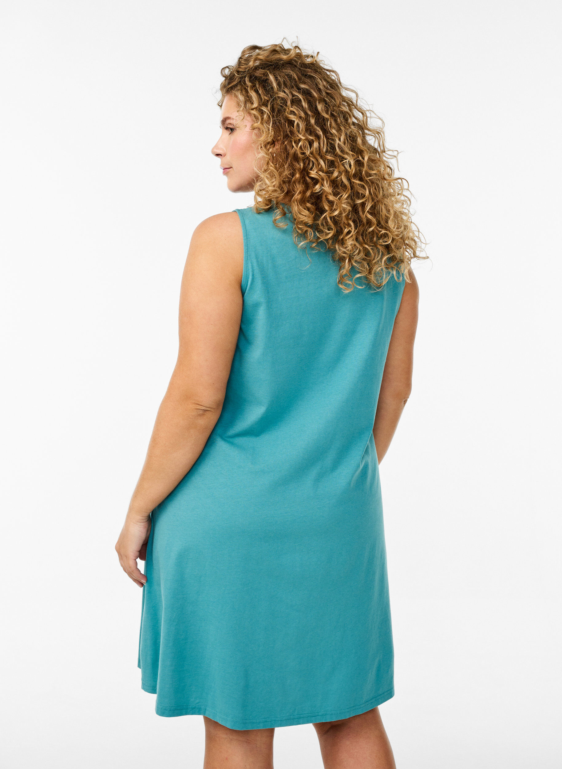 Zizzi&Auml;rmelloses Kleid in A-Linie, Blau, Model image number 2