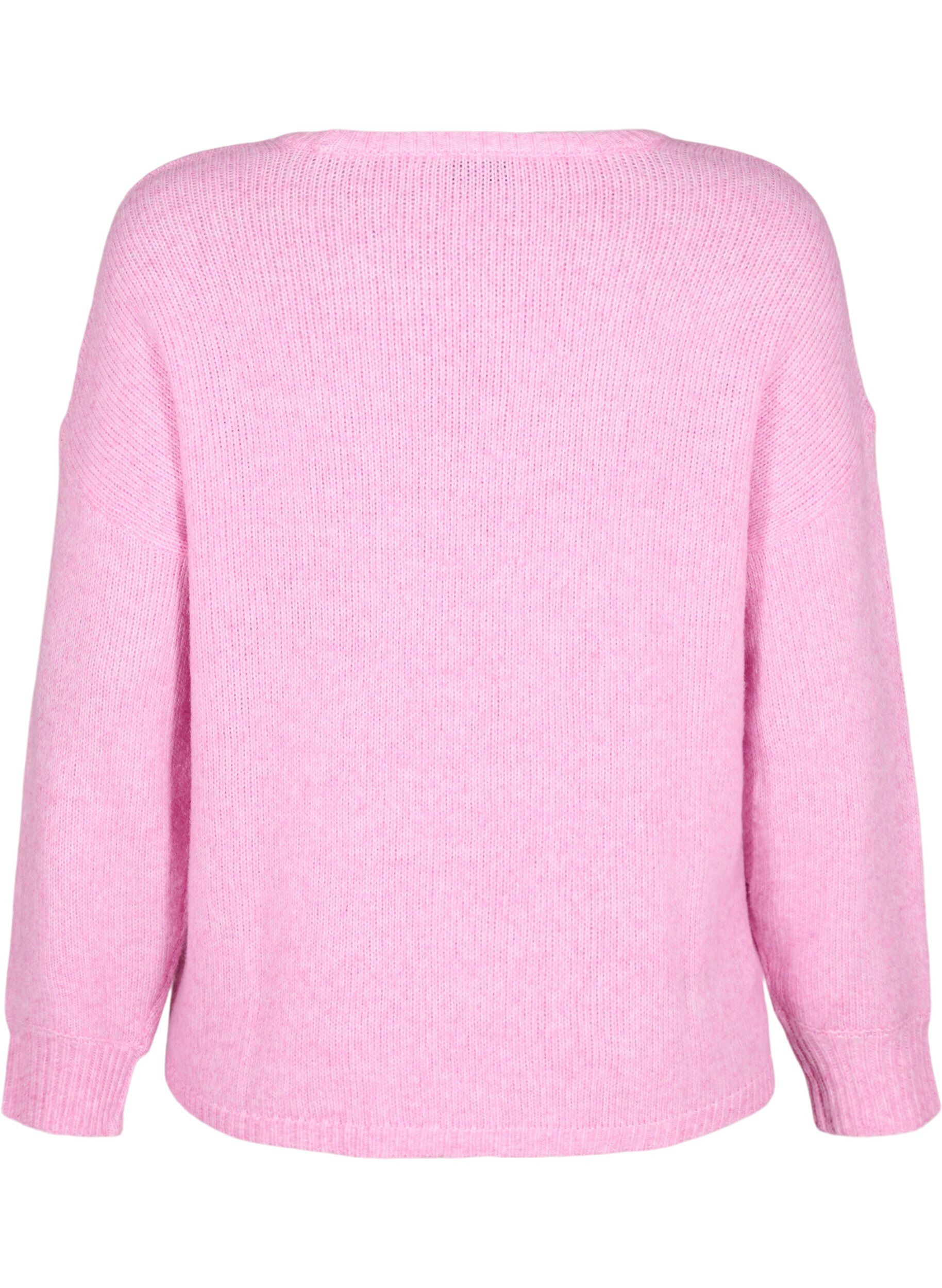 ZizziLang&auml;rmliger Strickpullover mit Wollanteil und Rundhalsausschnitt, Begonia Pink Mel., Packshot image number 1
