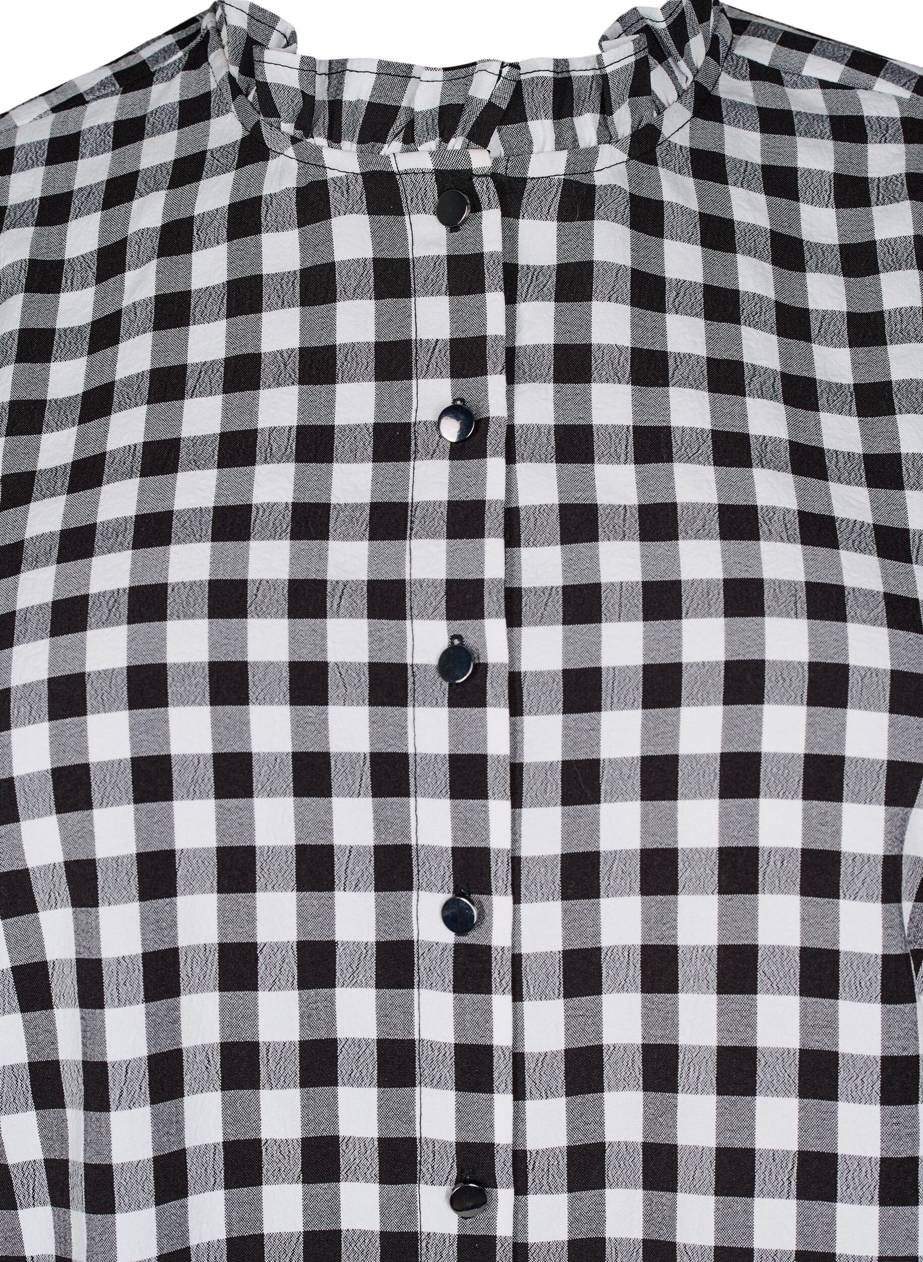 ZizziKarierte Bluse mit R&uuml;schendetails, Black/W. Gingham, Packshot image number 2