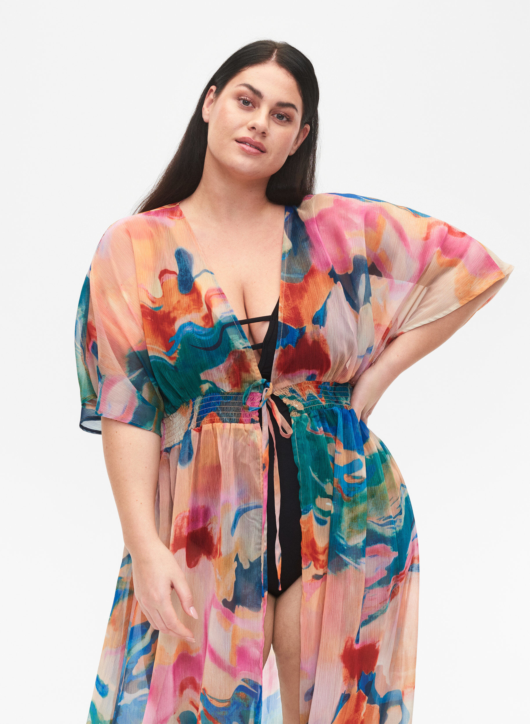 ZizziStrandkimono mit Print, Watercolor, Model image number 2